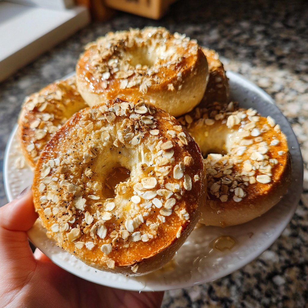 Protein Bagels with Honey Oat Topping