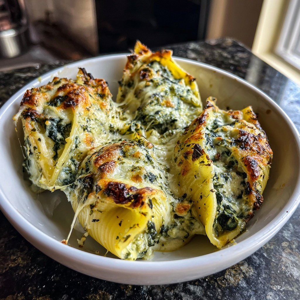 Cheesy spinach stuffed shells