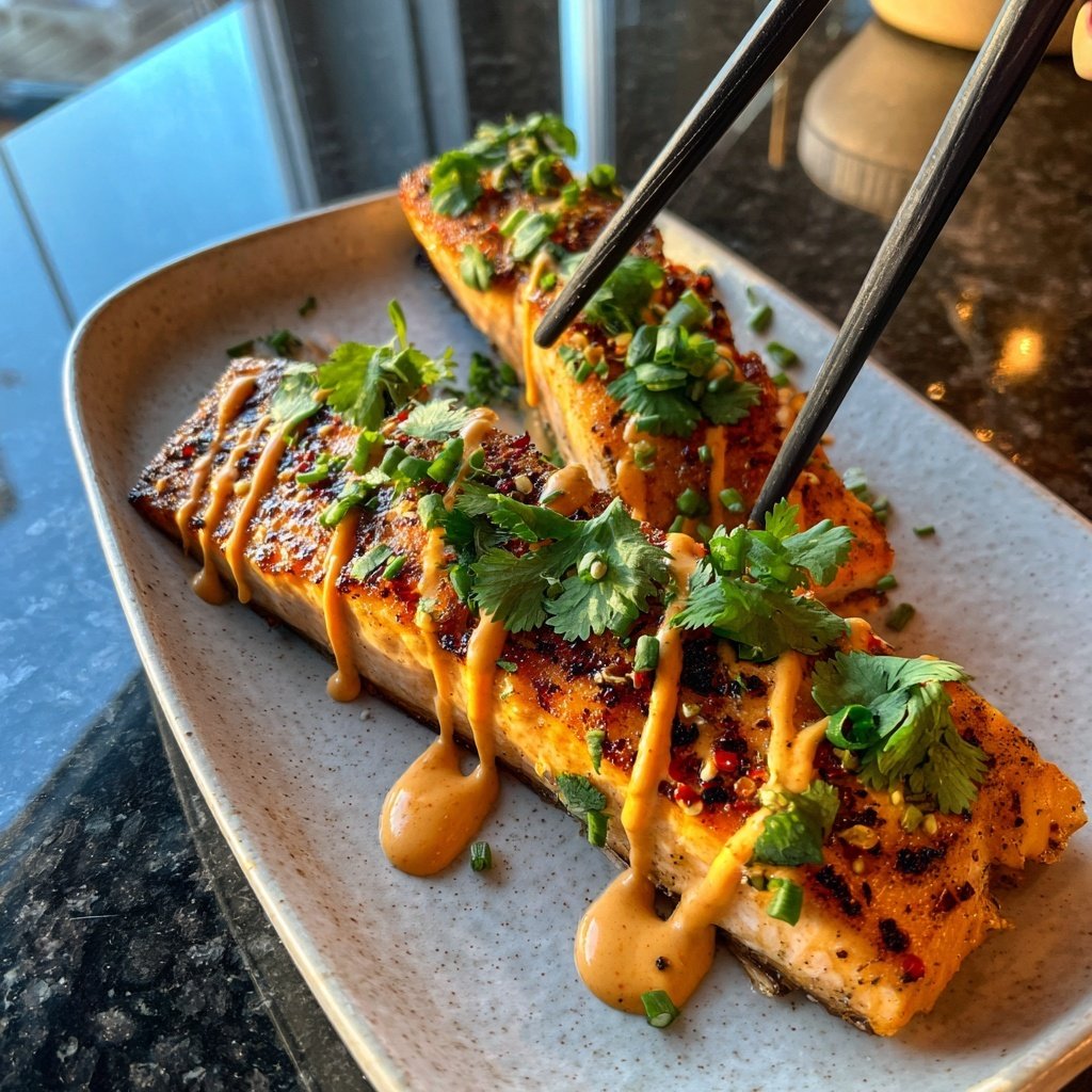 Bang Bang Salmon with Cucumber Salad