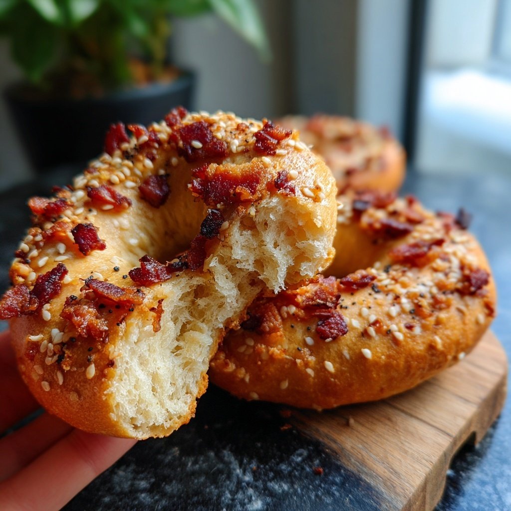 Protein Bagels with Bacon Bits Savory