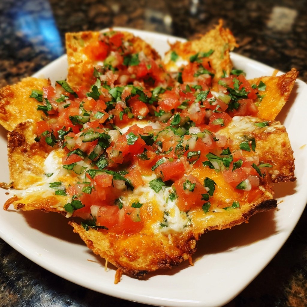 Baked Nachos with Salsa and Queso