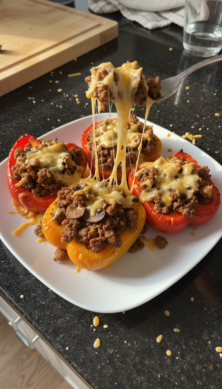 Beefy Mushroom Stuffed Peppers