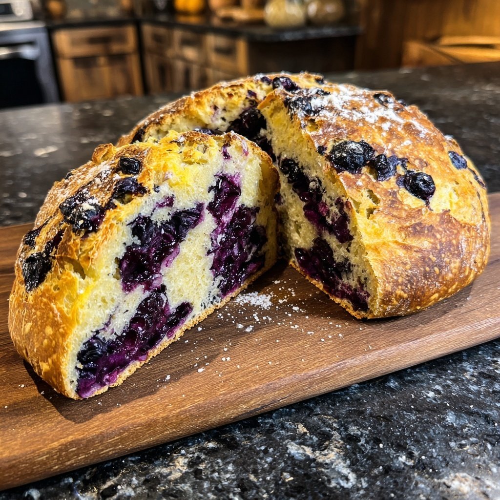 Easy Lemon Blueberry Sourdough No Knead Bread